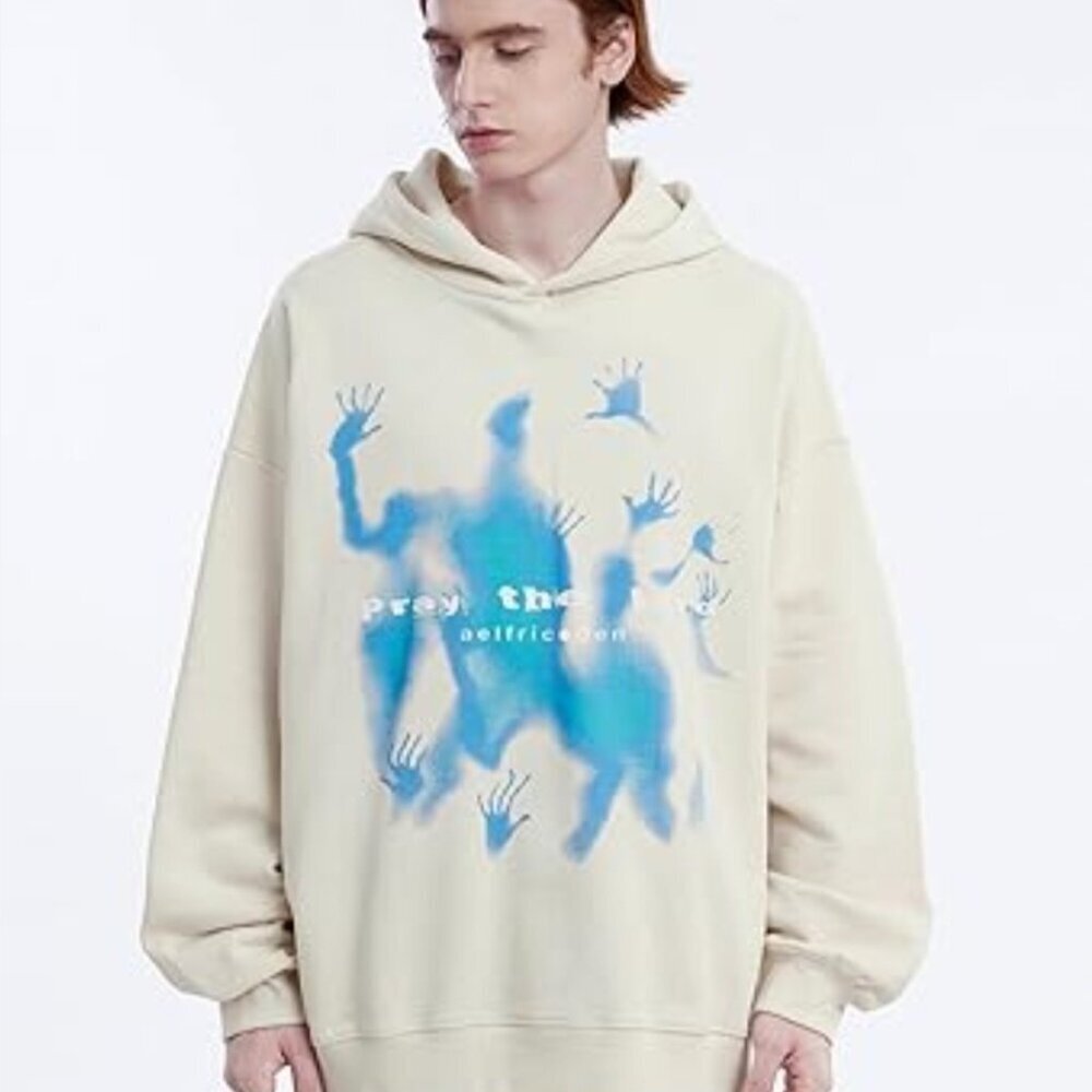 Aelfric Eden “Pray the Lord” Cotton Graphic Hoodie Cream Unisex size Large NWT